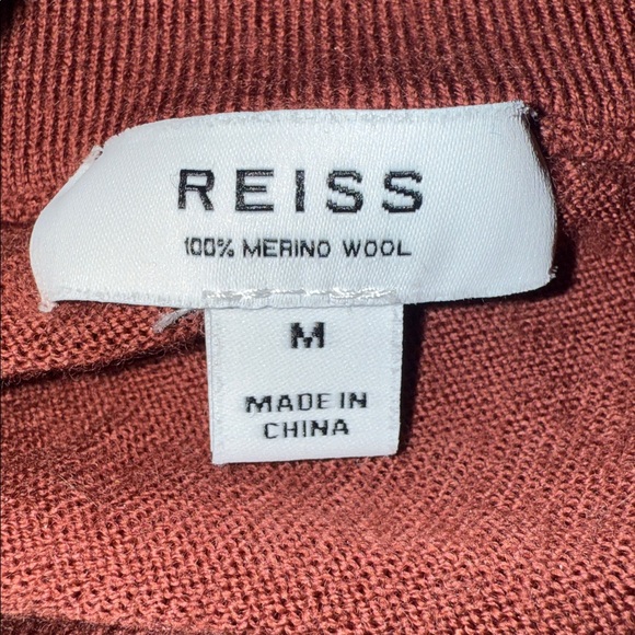 Reiss 100% Merino Wool Quarter Zip Sweater SZ Medium Rust - Picture 6 of 7